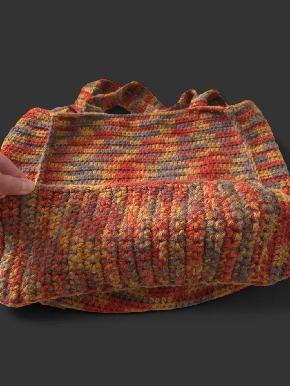 🧶Handmade Marled Crochet Shoulder Tote Bag Boho Folk Slouchy
